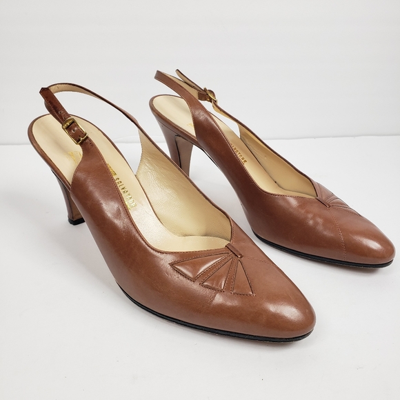 Salvatore Ferragamo Shoes - Ferragamo Cognac Brown Leather Slingback Heels 7.5